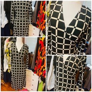 Leota black and white wrap dress